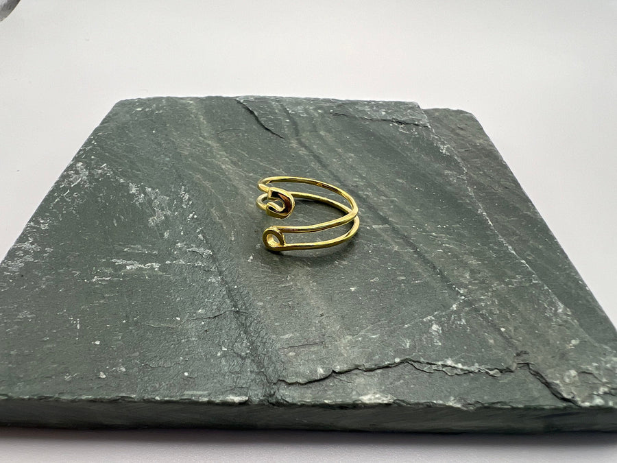 Gold 925 Sterling Silver Safety Pin Ring, Wrap Ring, handmade jewelry, Statement Ring, Unique Ring, Paperclip Ring, Adjustable, Bypass ring