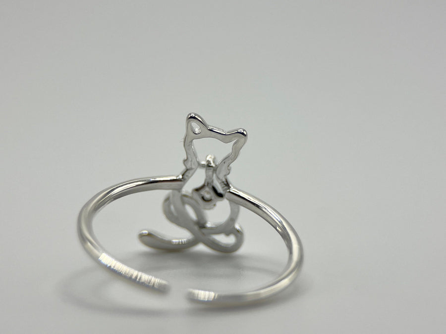 Cat Ring • CZ Diamond Silver Ring • Tiny Cat Ring • Kitten Ring • Cat Jewelry • Adjustable Ring • Cat Lover Gift • Animal Ring •Minimal Ring