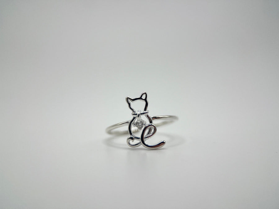 Cat Ring • CZ Diamond Silver Ring • Tiny Cat Ring • Kitten Ring • Cat Jewelry • Adjustable Ring • Cat Lover Gift • Animal Ring •Minimal Ring