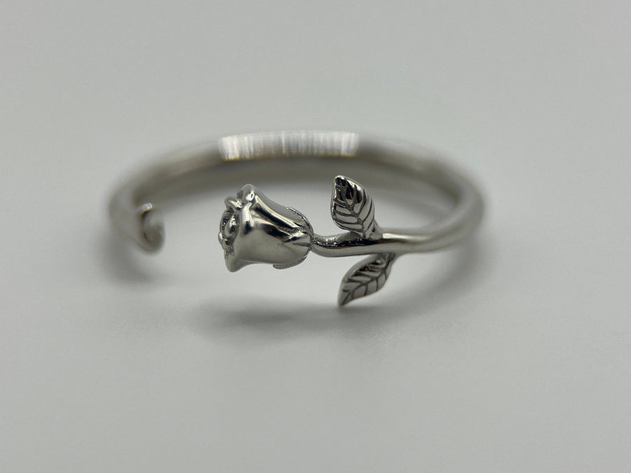 Rose Ring in sterling silver, Flower Ring, Rose Rings for Women, Adjustable Ring, Leaf Ring, Rose Jewelry, dainty ring, Floral Ring
