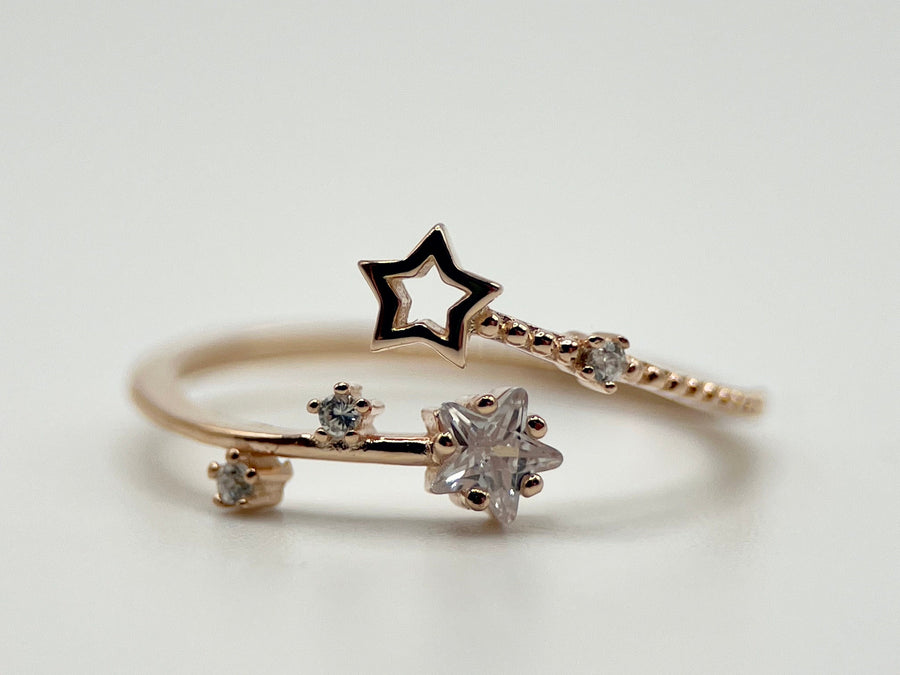 925 Rose Gold Stars Ring, Wrap Ring, handmade jewelry, Statement Ring, Unique Ring, Paperclip Ring, Open Adjustable, Bypass ring