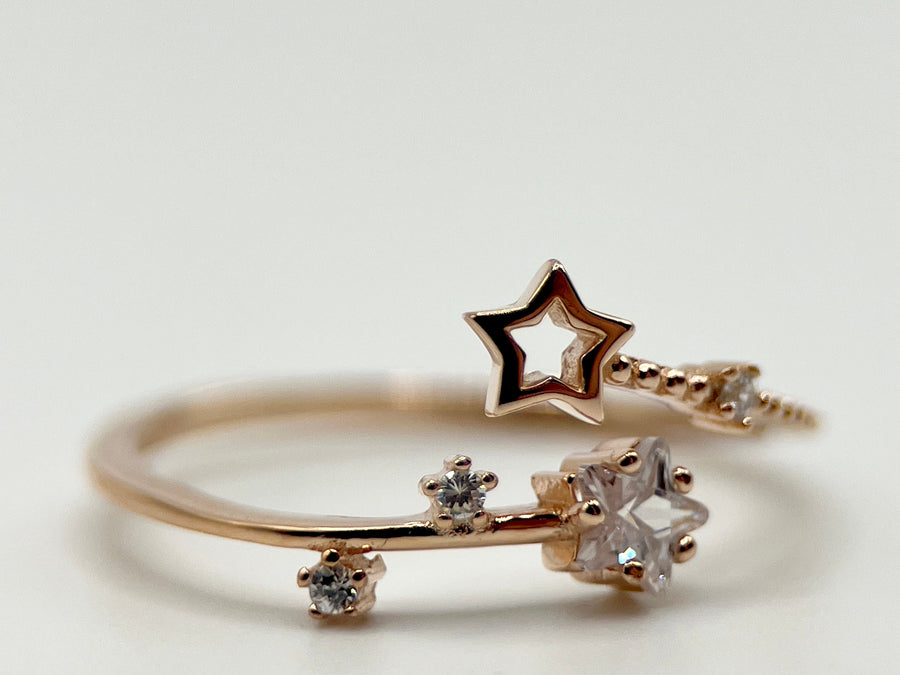 925 Rose Gold Stars Ring, Wrap Ring, handmade jewelry, Statement Ring, Unique Ring, Paperclip Ring, Open Adjustable, Bypass ring