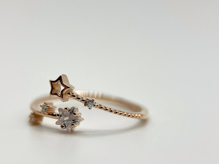 925 Rose Gold Stars Ring, Wrap Ring, handmade jewelry, Statement Ring, Unique Ring, Paperclip Ring, Open Adjustable, Bypass ring