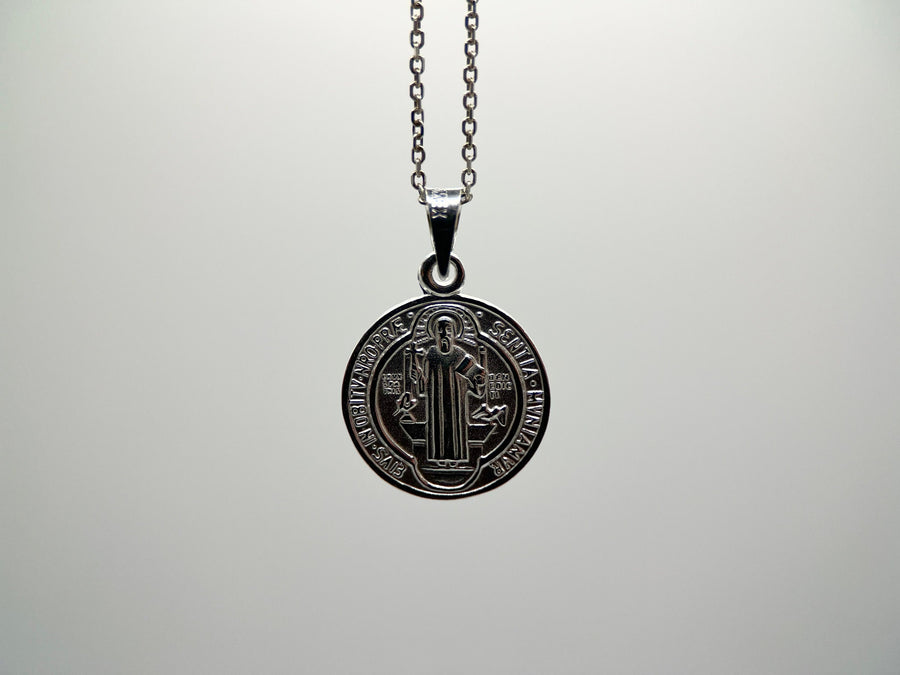 925 sterling silver Saint Benedict, 16mm Pendant, Necklace, Christian Jewelry, / Cadena o dije de San Benito en 925 Plata