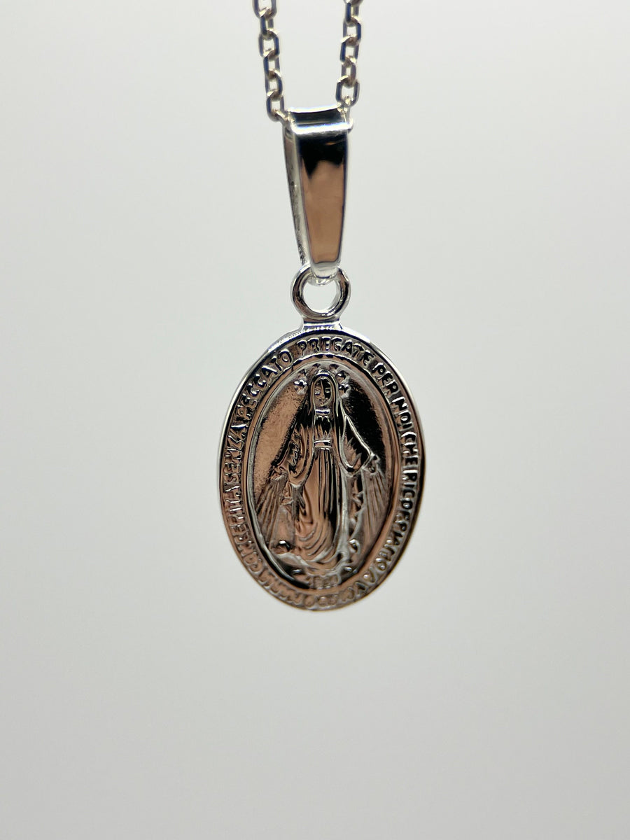 925 Silver Tiny Mary Pendant Virgin Mary Necklace Saint Mary Medal Sterling Silver Necklace Protector Pendant For Men Gift For Man