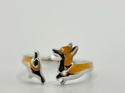 925 Sterling Silver Corgi Dog Ring, Wrap Ring, handmade jewelry, Statement Ring, Unique Ring, Open Adjustable, Bypass ring, Corgi Jewelry