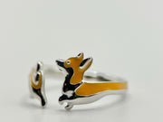 925 Sterling Silver Corgi Dog Ring, Wrap Ring, handmade jewelry, Statement Ring, Unique Ring, Open Adjustable, Bypass ring, Corgi Jewelry