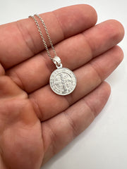 925 sterling silver Saint Benedict, 16mm Pendant, Necklace, Christian Jewelry, / Cadena o dije de San Benito en 925 Plata