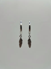 Trendy Feather Charm Hoops - Solid Sterling Silver