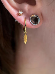 Gold 925 Sterling Silver Feather Charm Hoops