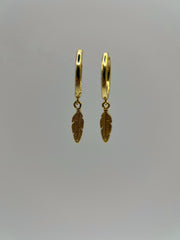Gold 925 Sterling Silver Feather Charm Hoops