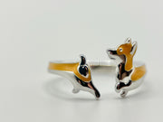 925 Sterling Silver Corgi Dog Ring, Wrap Ring, handmade jewelry, Statement Ring, Unique Ring, Open Adjustable, Bypass ring, Corgi Jewelry