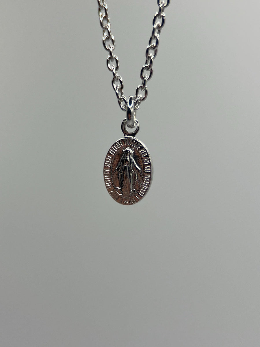 925 Silver Tiny Mary Pendant Virgin Mary Necklace Saint Mary Medal Sterling Silver Necklace Protector Pendant For Men Gift For Man
