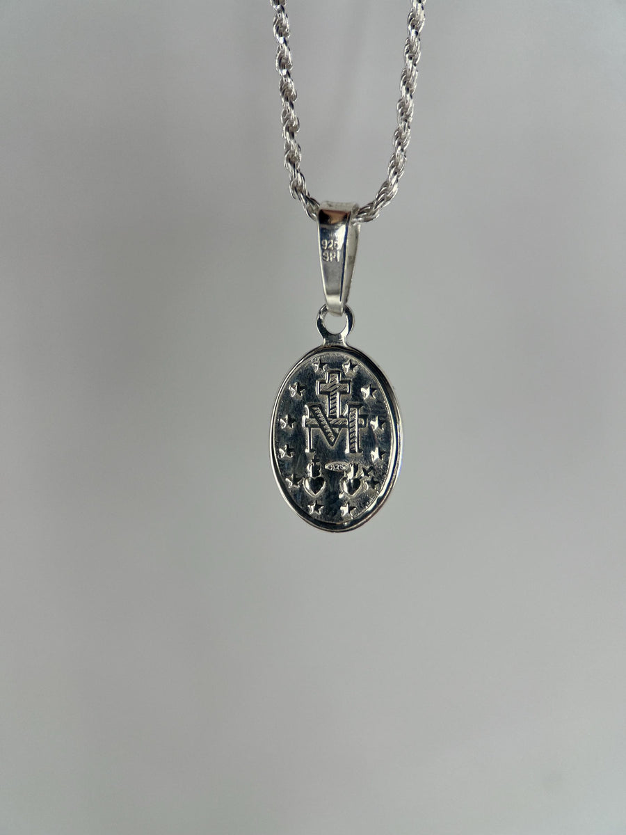 925 Silver Mary Pendant Virgin Mary Necklace Saint Mary Medal Sterling Silver Necklace Protector Pendant For Men Gift For Man Rope chain