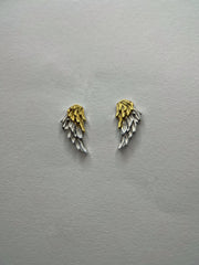 Two-Tone Angel Wings Stud Earrings in 925 Sterling Silver, Feather Earrings, Silver Wing Earrings
