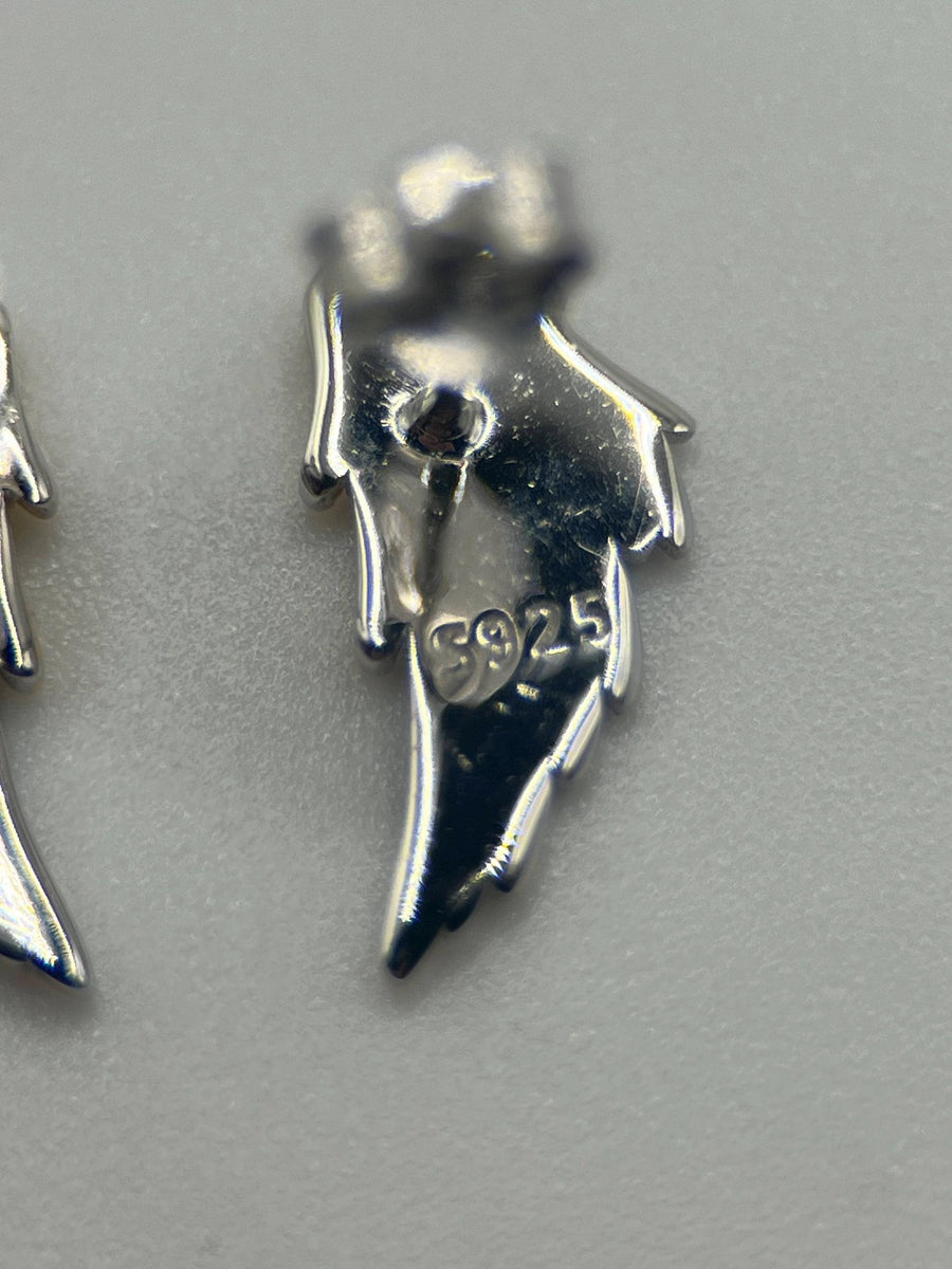 Two-Tone Angel Wings Stud Earrings in 925 Sterling Silver, Feather Earrings, Silver Wing Earrings
