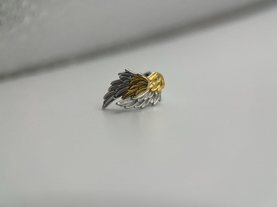 Two-Tone Angel Wings Stud Earrings in 925 Sterling Silver, Feather Earrings, Silver Wing Earrings
