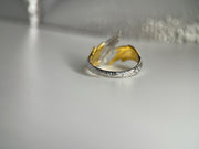 Two Tone Angel Wings Silver Ring, Delicate Feather Band - Adjustable Women's Jewelry