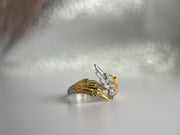 Two Tone Angel Wings Silver Ring, Delicate Feather Band - Adjustable Women's Jewelry