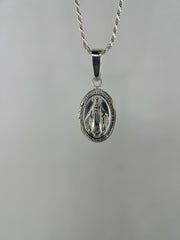 925 Silver Mary Pendant Virgin Mary Necklace Saint Mary Medal Sterling Silver Necklace Protector Pendant For Men Gift For Man Rope chain