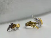 Two-Tone Angel Wings Stud Earrings in 925 Sterling Silver, Feather Earrings, Silver Wing Earrings